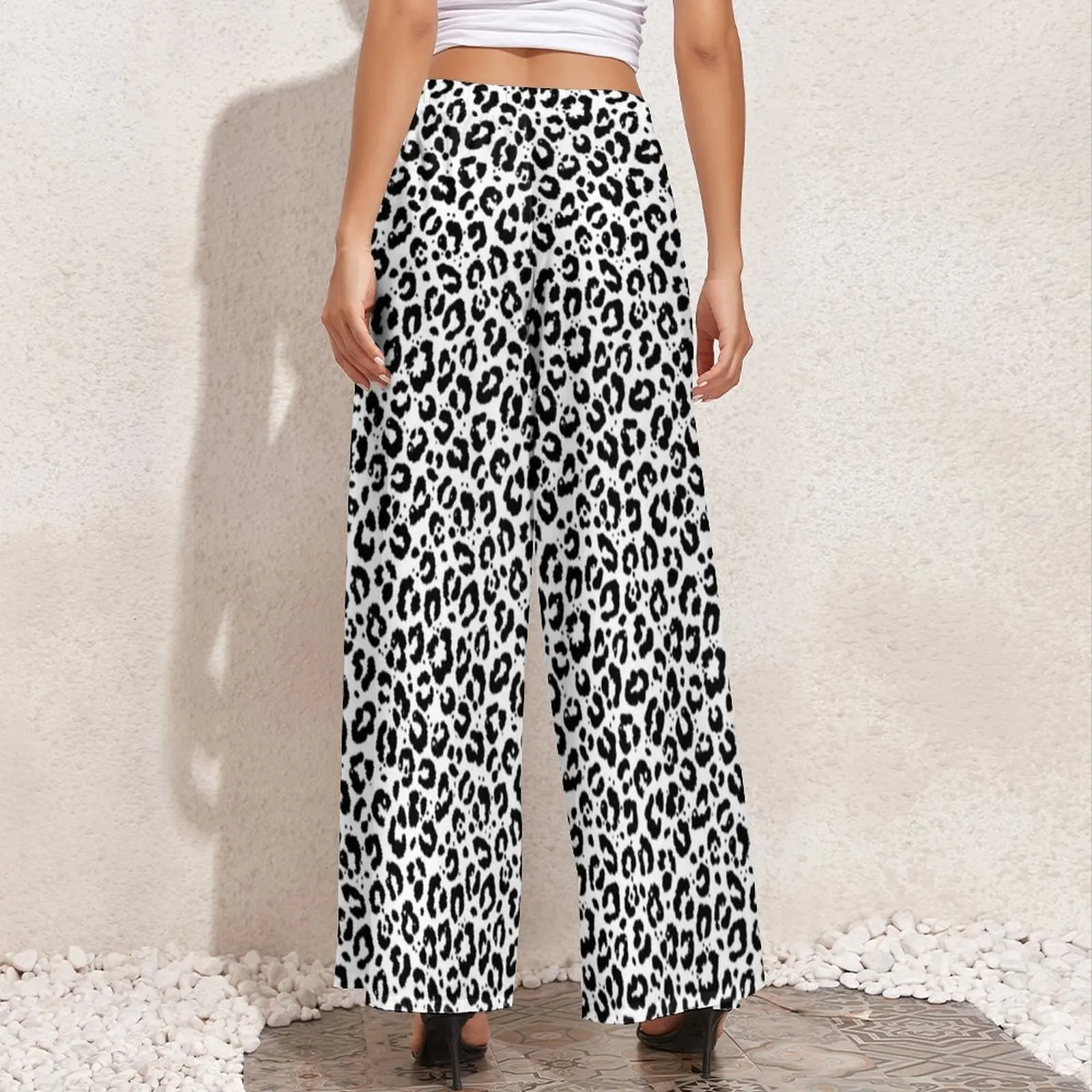 Black White Leopard Print Pants Women Animale Snow Cheetah Street Style Print Trousers Oversized Trendy Wide Leg Pants Gift Idea