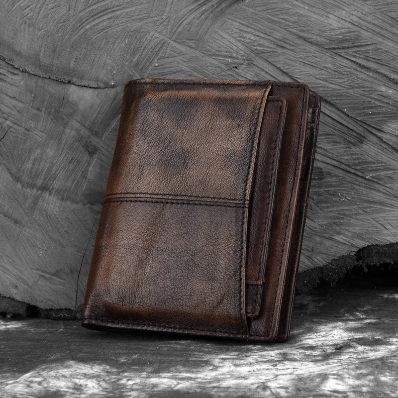 

New vegetable tanned leather retro men's wallet anti-theft brush anti-RFID first layer cowhide old wallet fashionable simple ver