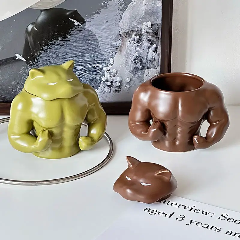 Dog Head Warrior Brave Male Muscle Mug Creative Funny Ceramic Cup with Lid Couple Student Day Gift Drinkware