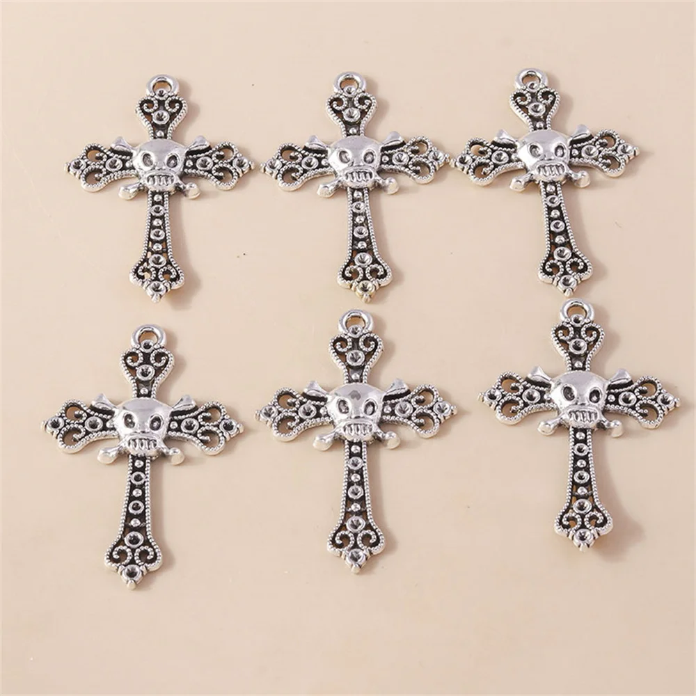 4 Stück 38*58mm Punk-Totenkopf-Kreuz-Anhänger aus Metalllegierung, Vintage-Gothic-Kreuz-Anhänger für DIY-Armbänder, Halsketten und Schmuckherstellung – Detail 2