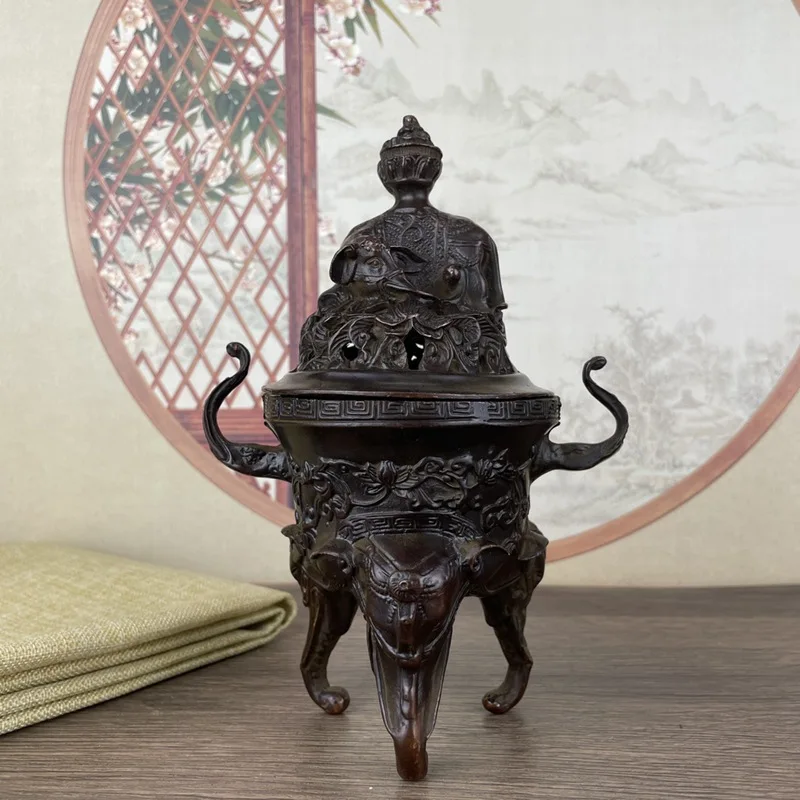 Vintage Chinese Style Three-Legged Elephant Nose Incense Burner Home Ceremony Tea Art Ornament E