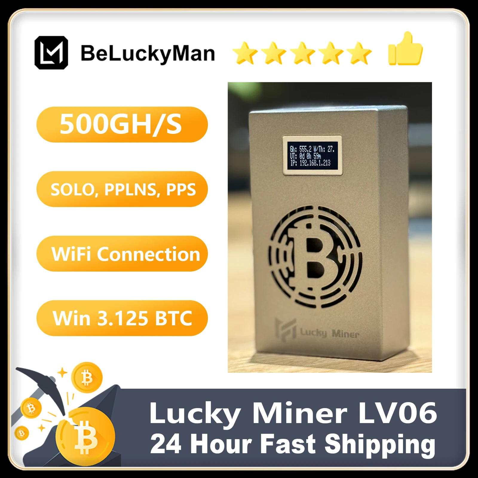 Mineiro da sorte lv06 bitcoin mineiro 500gh/s 13w bm1366 sha256 btc bsv dgb wifi casa silenciosa mineração asic solo mineiro de loteria