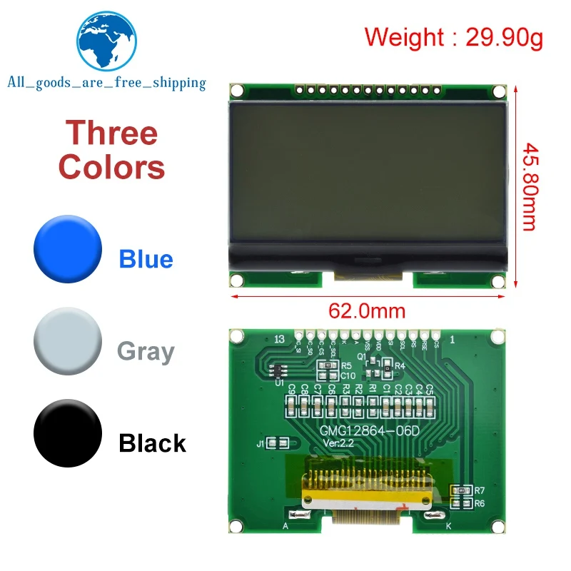 Imagem -02 - Módulo Lcd Tzt com Fonte Chinesa Tela de Matriz de Pontos Interface Spi Cog Lcd12864 1286406d 12864