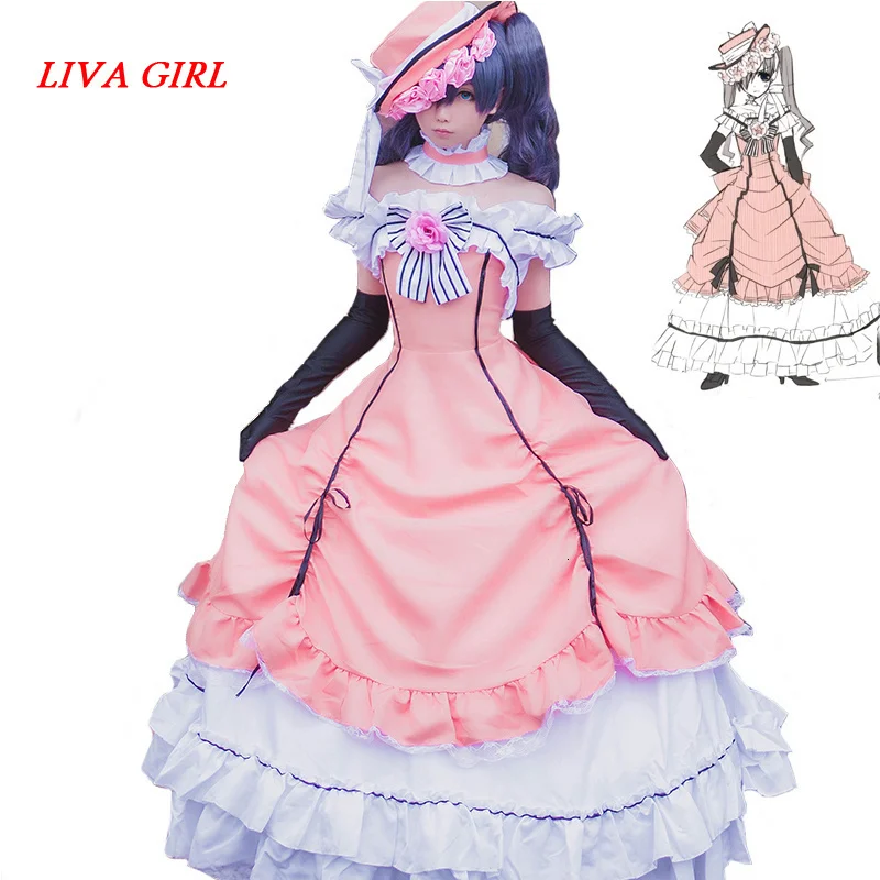 Black Butler Kuroshitsuji Ciel Phantomhive Sleeveless Lace Maid Court Full Dress Uniform Outfit Anime Cosplay Costumes