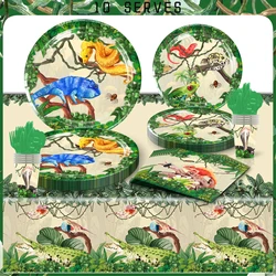 Reptiles Theme Birthday Decorations Party Disposable Tableware Paper Napkins Cups Plates Banner Tablecloths Straw