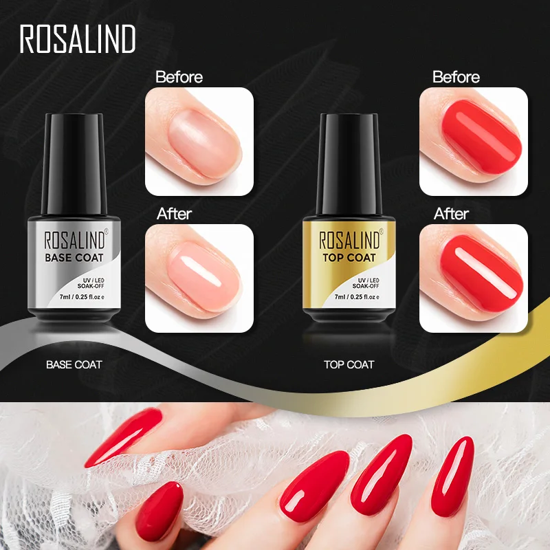 ROSALIND 7Ml Top Coat เจลเล็บเล็บ UV LED โคมไฟกึ่ง Vernis ถาวรเล็บเล็บศิลปะ Soak Off เล็บเจล