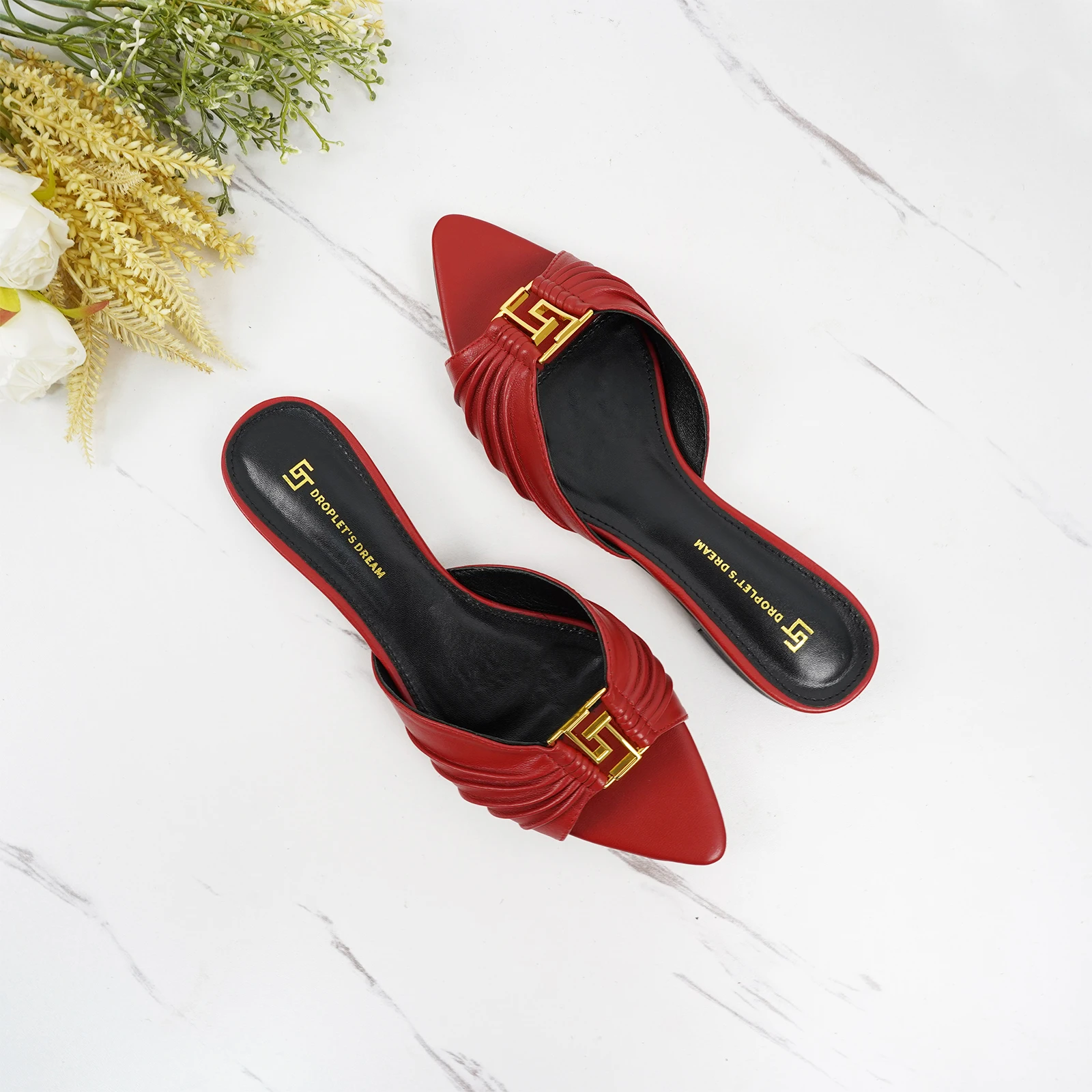 2024 Summer New Elegant Women\'s Slippers Plus Size 35-44 Fashion Designer Women\'s Shoes High Quality Genuine Leather Party Shoes