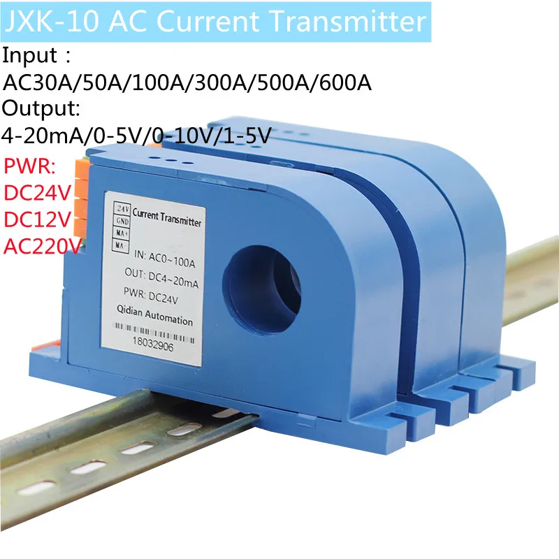 AC 50A 100A 200A 500A open loop transmitter Hall current sensor transducer with 4-20mA 0-5V 0-10V analogy signal output  JXK-10