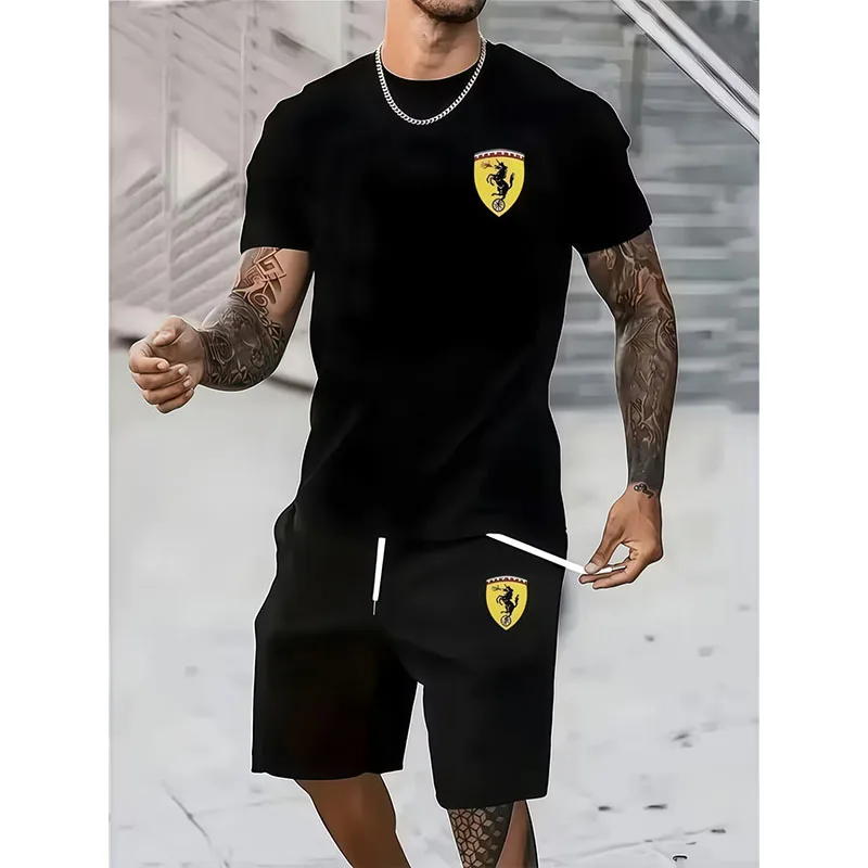 Summer men's short sleeved shorts comfortable sports suit men's casual round neck T-shirt and shorts two-piece set