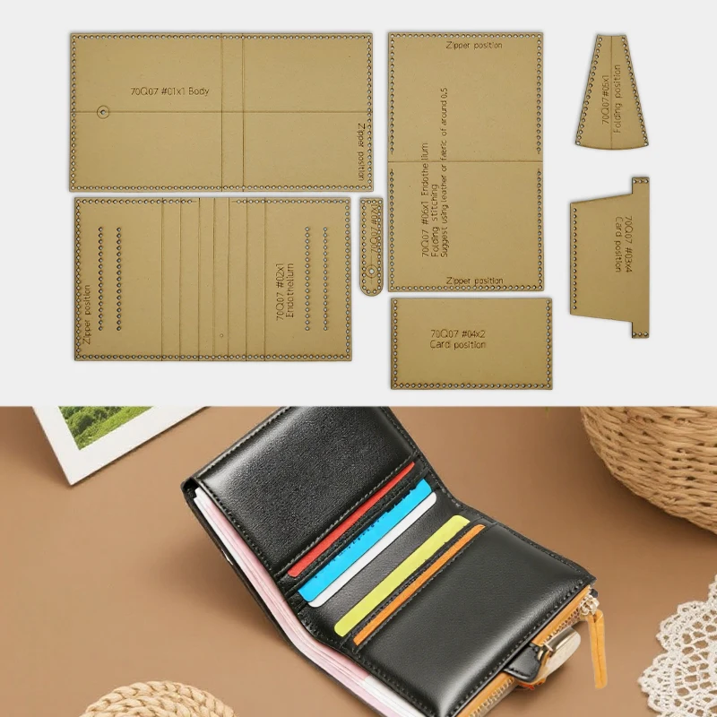 YOMDID 7 Stück handgefertigte Leder-Geldbörsen mit Reißverschluss, Herstellung von Kraftpapier-Vorlagen, DIY handgefertigtes Leder-Bastelzubehör