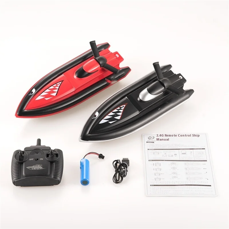 25 Km/h Rc Boot 2.4G 808 Haai Afstandsbediening Abs High-Speed Boat Power Dual Roer Motor Waterdicht Boot Speelgoed Cadeau Voor Kinderen