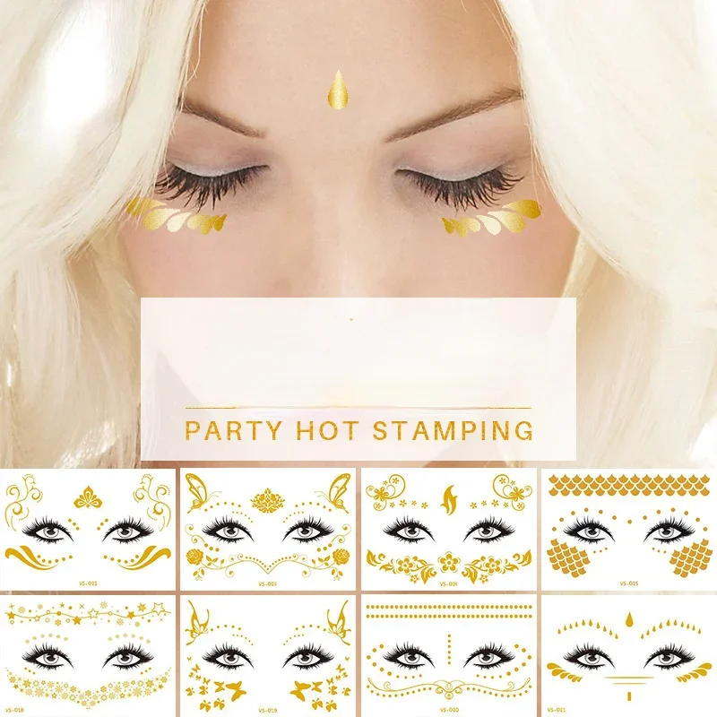 Gold Face Temporary Tattoo Waterproof Lasting Blocked Freckles Makeup Stickers Eye Decal Wholesale 2023 New Butterfly Stickers