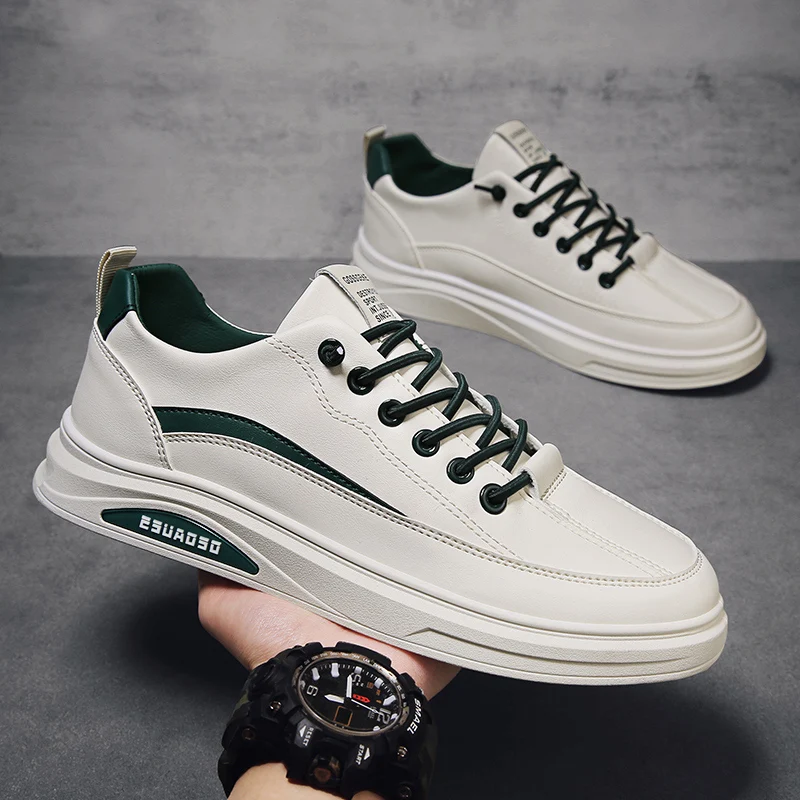 

New 2025 Men's Genuine Leather Casual Sneakers Spring Summer Fashion Slip-On White Shoes Soft Sole Comfortable for Everyday Wear