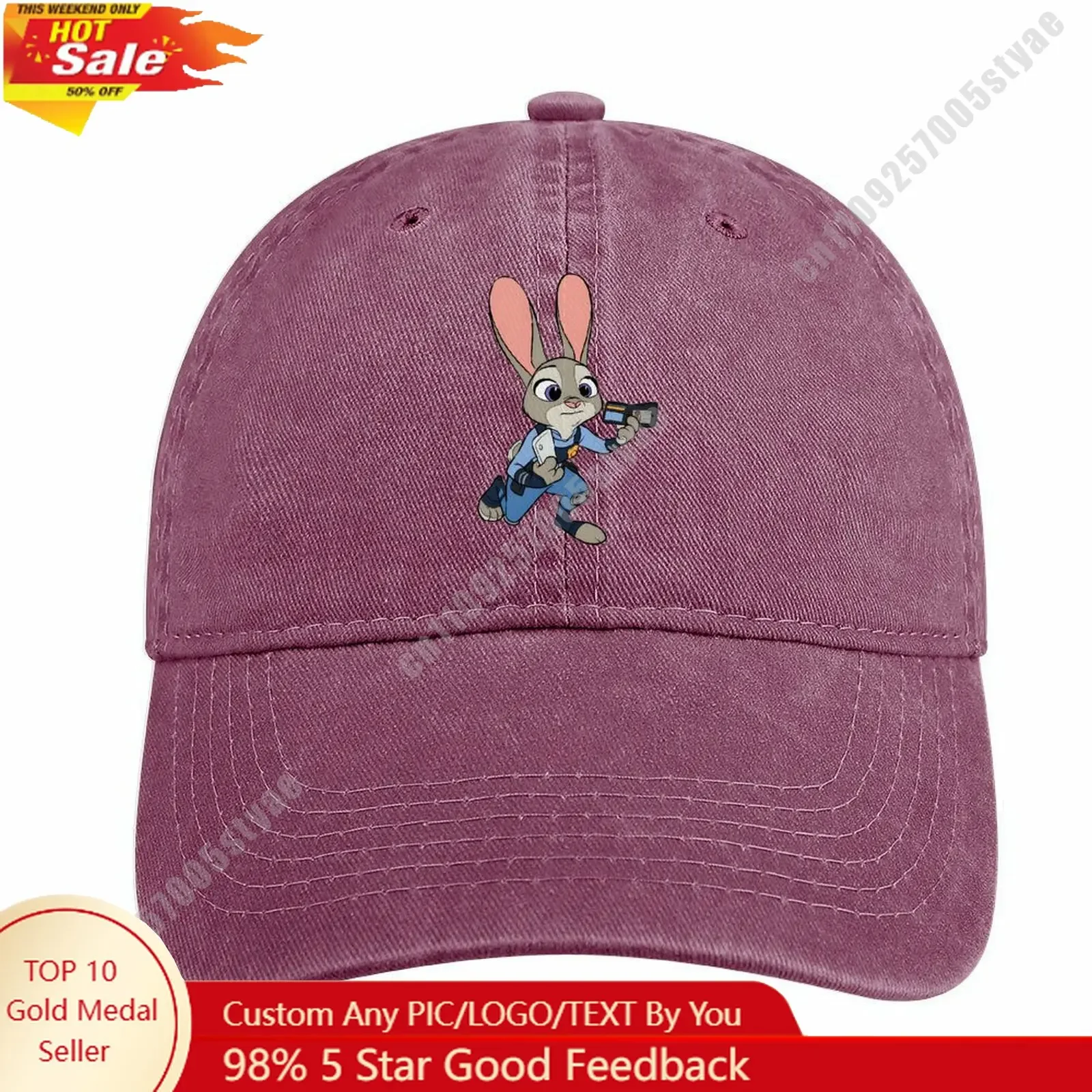 

Judy Hopps Denim Hat Disney Cartoon Custom Design Adjustable Adult Curved Brim Baseball Cap Cool Stylish Fashion Item