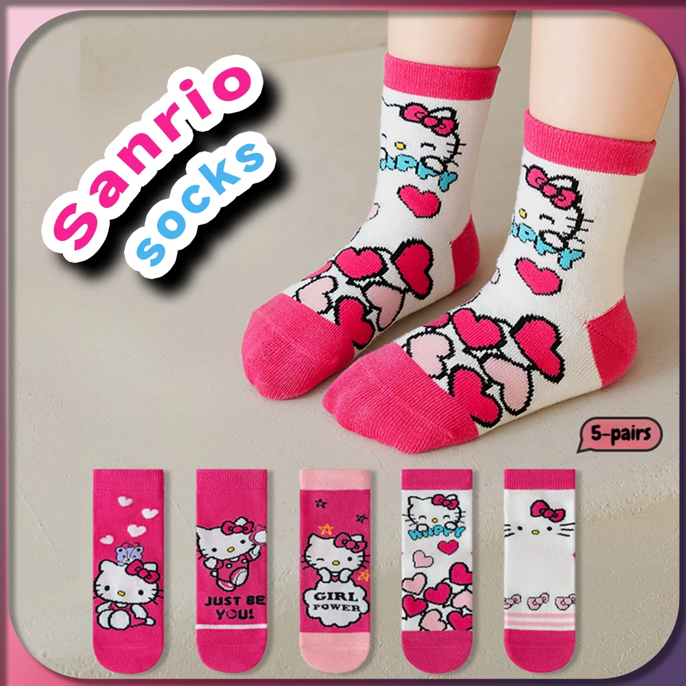 جوارب أطفال كاواي رقيقة متوسطة الطاقم ، 5 أزواج ، مرحبا كيتي ، سانريو ، كورومي ، لحني ، بوكيمون ، بيكاتشو ، الصيف ، من عمر 1-12 سنة