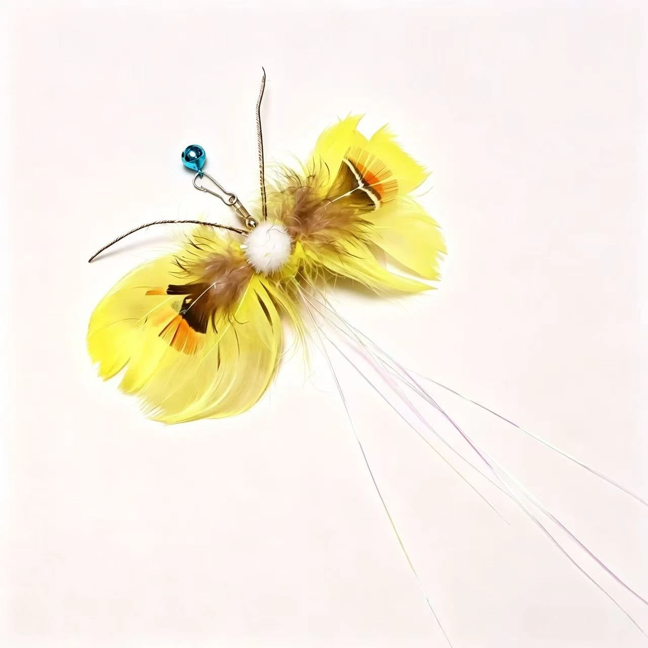 2/4PCS Feather Yellow Butterfly Cat Teaser Stick Change Heads Cat Pet Toy