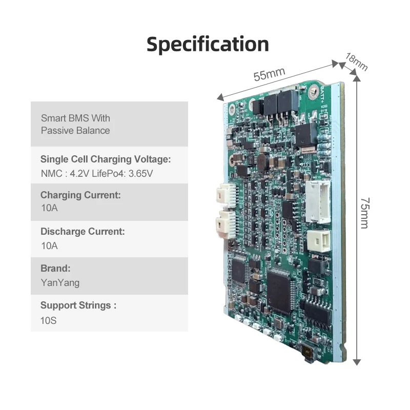For Bos Ebike 36V 18650 Li Ion LiFePO4 Battery Pack Scooter BMS PCB Board 10S 10A Support Yanyang BMS APP