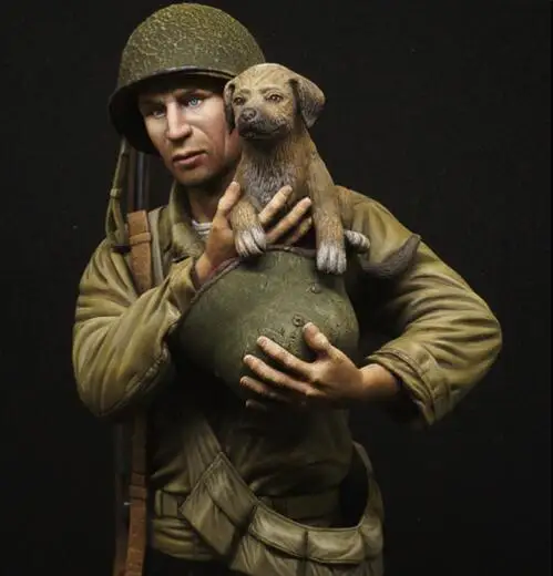 1/9 WW2 US Infantry, 'Saving the dog' Resin kit Bust GK Military theme of World War II Uncoated No colour