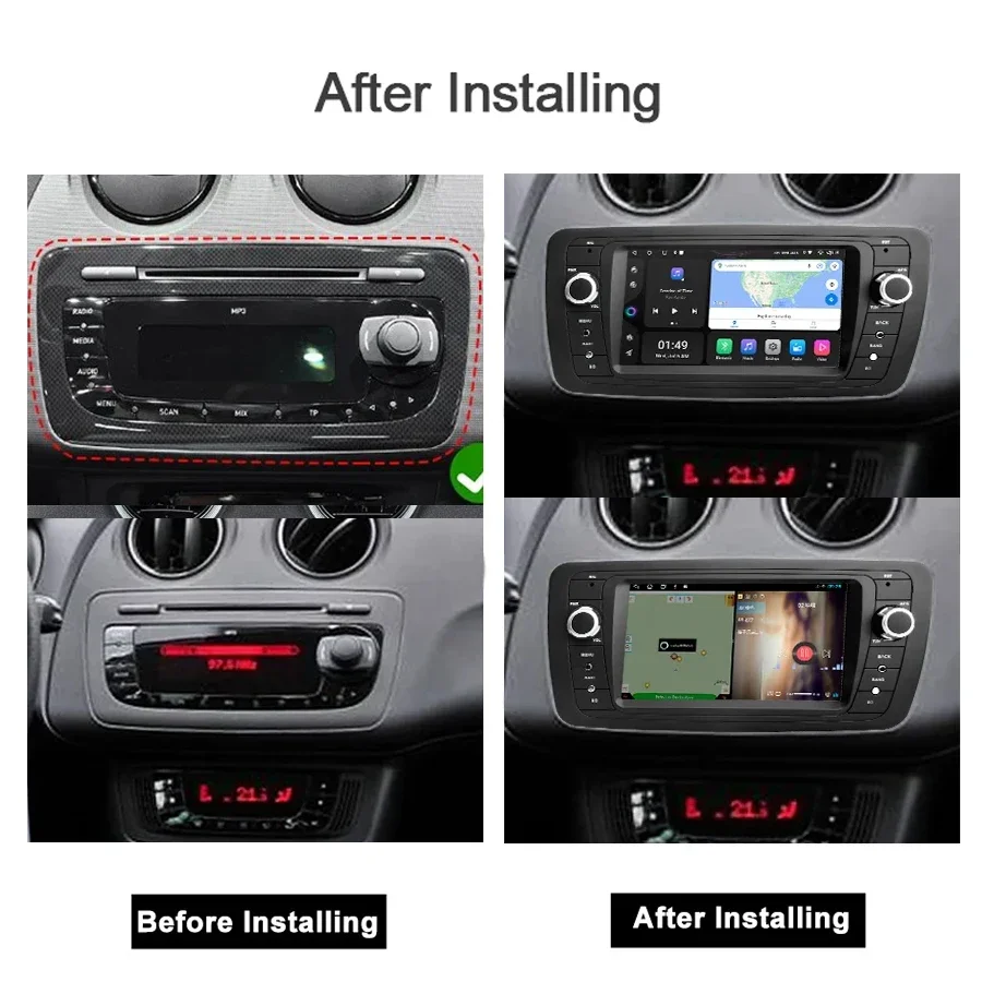 Caplay 2 din Android 14 Car DVD Player GPS Navigation 8+256GB Wifi GPS Radio Bluetooth Autoradio For Seat Ibiza MK4 6J 2009-2013