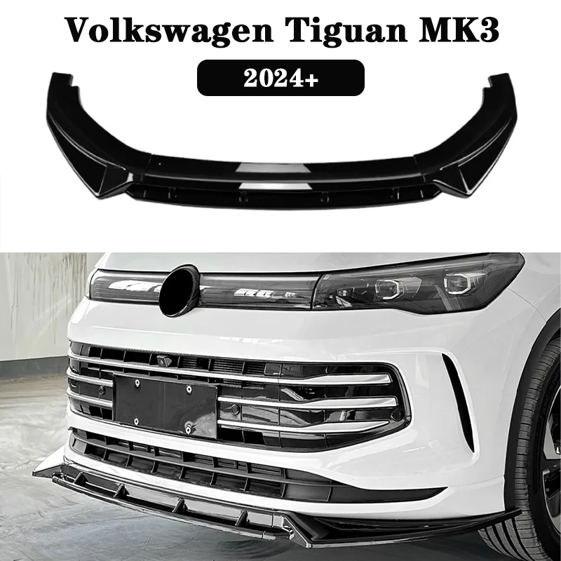 

For Volkswagen Tiguan MK3 2024 body kit car front bumper lip spoiler side lower splitter carbon fiber appearance black decorativ