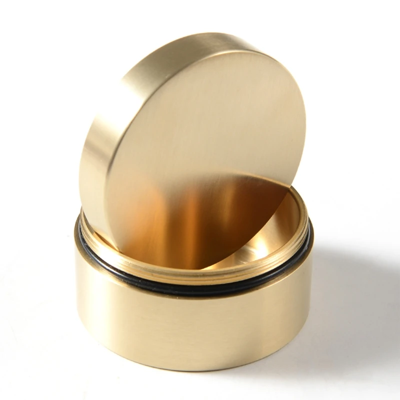 Brass Mini for Pill Container, Outdoor Waterproof Round Shape Brass Box Metal Jewelry Sealed Container Dustproof Storage