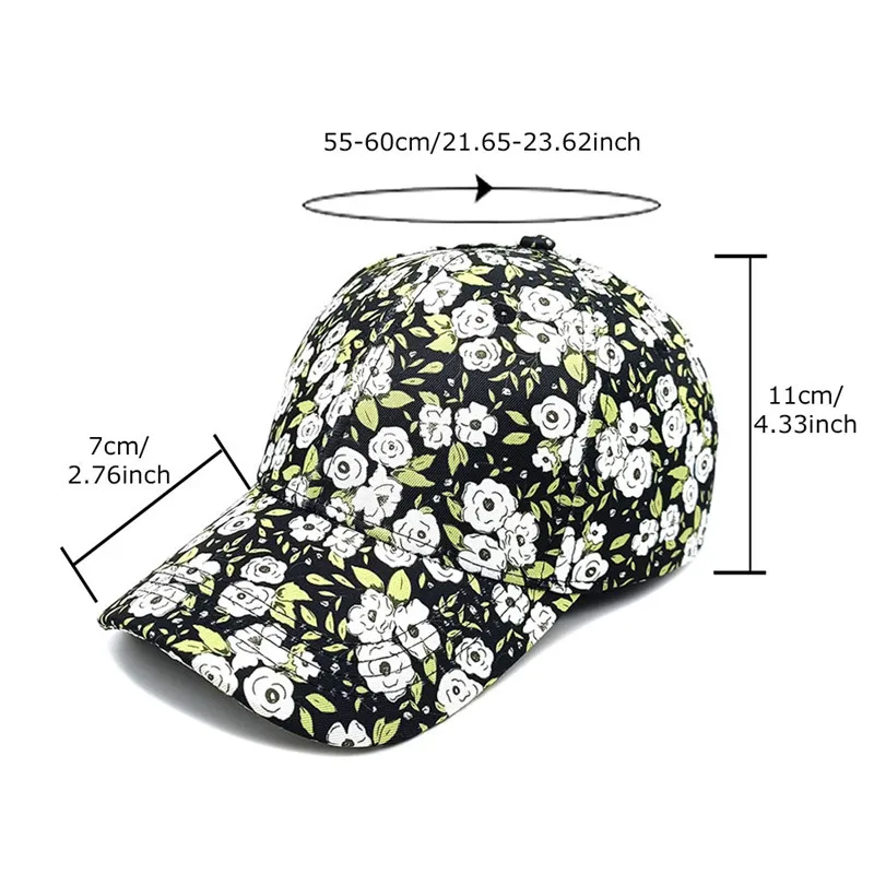 2024 Spring Summer Polyester Flower Print Casquette Baseball Cap Adjustable Outdoor Snapback Hats for Women 27