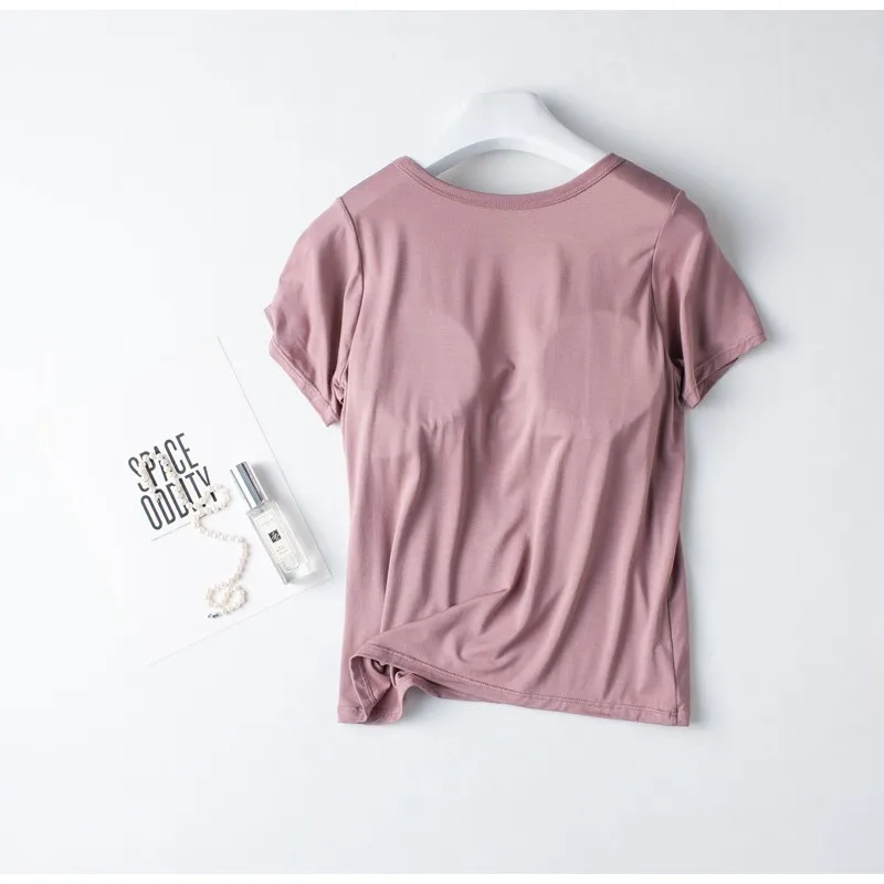 Modal Newest Women's Short Sleeve T-shirt Pullover Tops with bra Long Pants Pajama Set Loose Trousers Casual Pijamas Clothes
