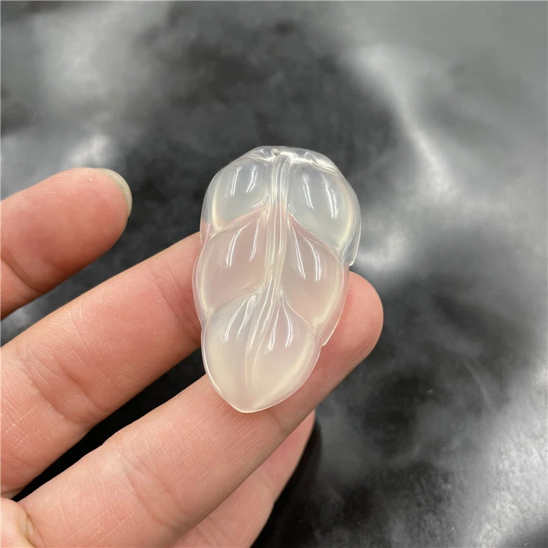 -Crafted Chalcedony Pendant, White Agate Golden Ornament, Medium to Large Size Leaf