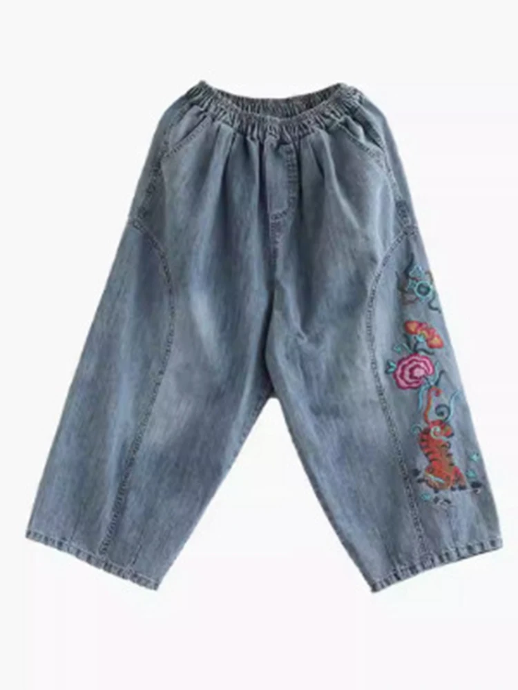 Max LuLu pantaloni in Denim con ricamo moda estiva da donna Jeans elastici per il tempo libero larghi da donna pantaloni Harem eleganti Vintage