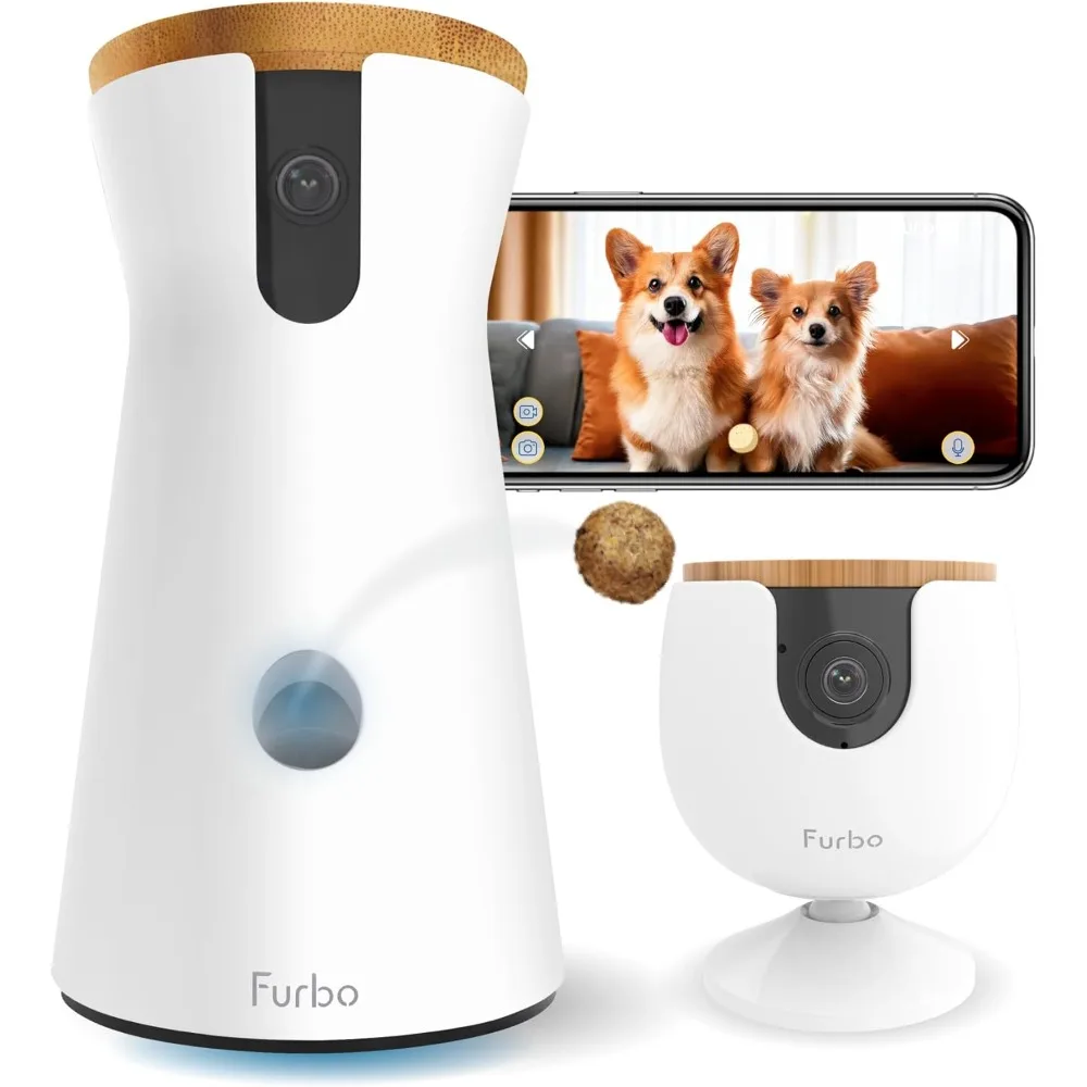 

360° Dog Camera + Mini (2-Camera Bundle Nanny Pro Subscription): Dog Safety & Home Security Alerts, Pet Camera with Speaker