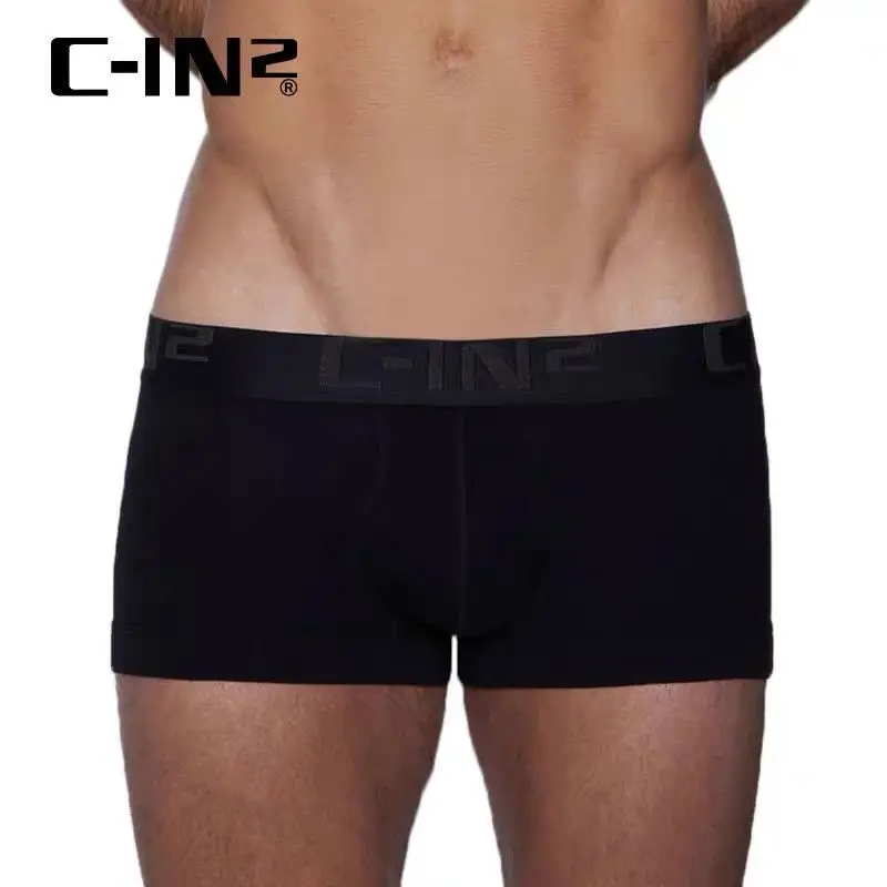 C-IN2 Men\'s underwear Solid color cotton sport hip lift sexy U raised pouch bag show large youth low-rise cin2 boxers 004