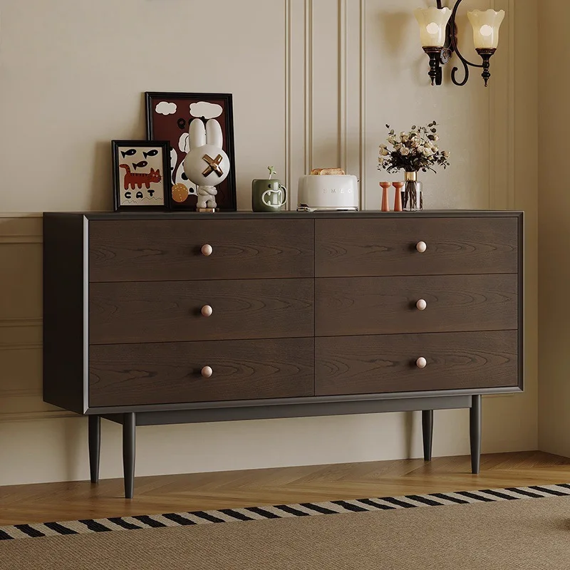 

Medieval solid wood dining side cabinet, living room household large-capacity storage locker, bucket cabinet designer, entrance