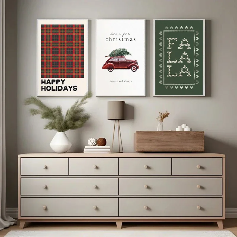 Classic Christmas Candy Red Truck Canvas Painting Red Green New Year Decoration Posters Living Room Holiday Wall Art Home Decor
