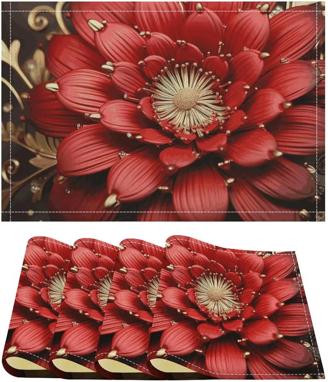 

Салфетки с цветами из красного золота, 4 шт. термостойкие нескользящие коврики для столовых приборов, салфетки из льняной ткани для фермерского дома, прочный льняной стол в деревенском стиле