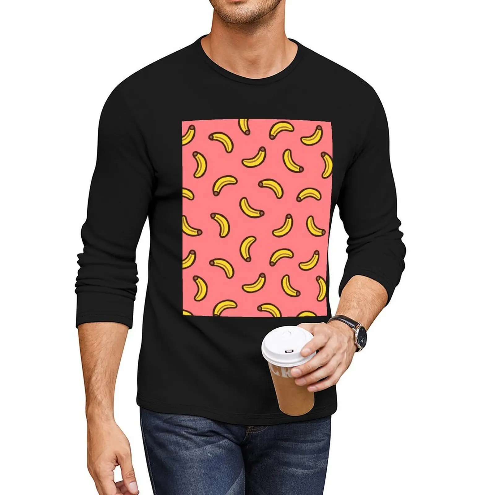 Bananas on Pink Pattern Long T-Shirt graphics t shirt sublime t shirt tops korean fashion men clothing