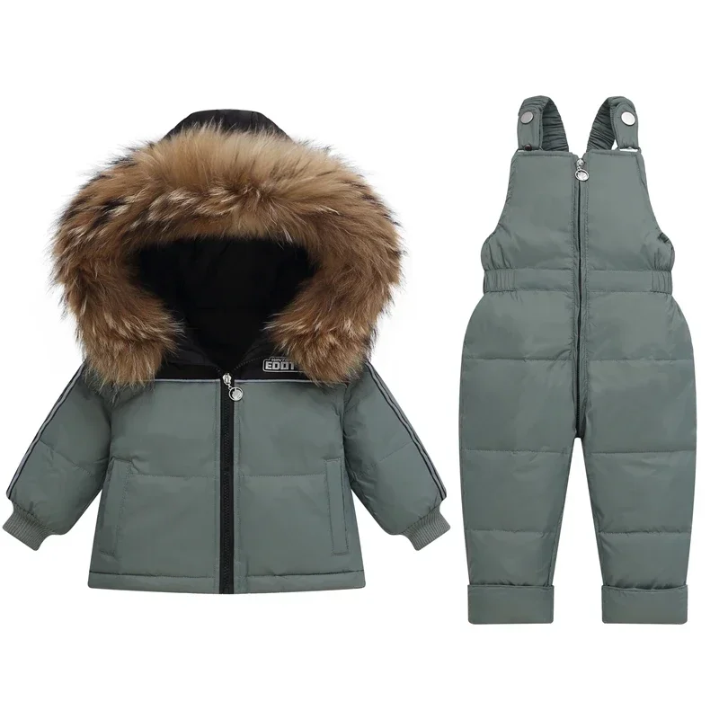 -30℃ Winter Children Clothing Set 2 Pcs Baby Warm Down Jacket Boy Thick Hooded Coat Jumpsuit Overalls Girl Clothes Kids Snowsuit