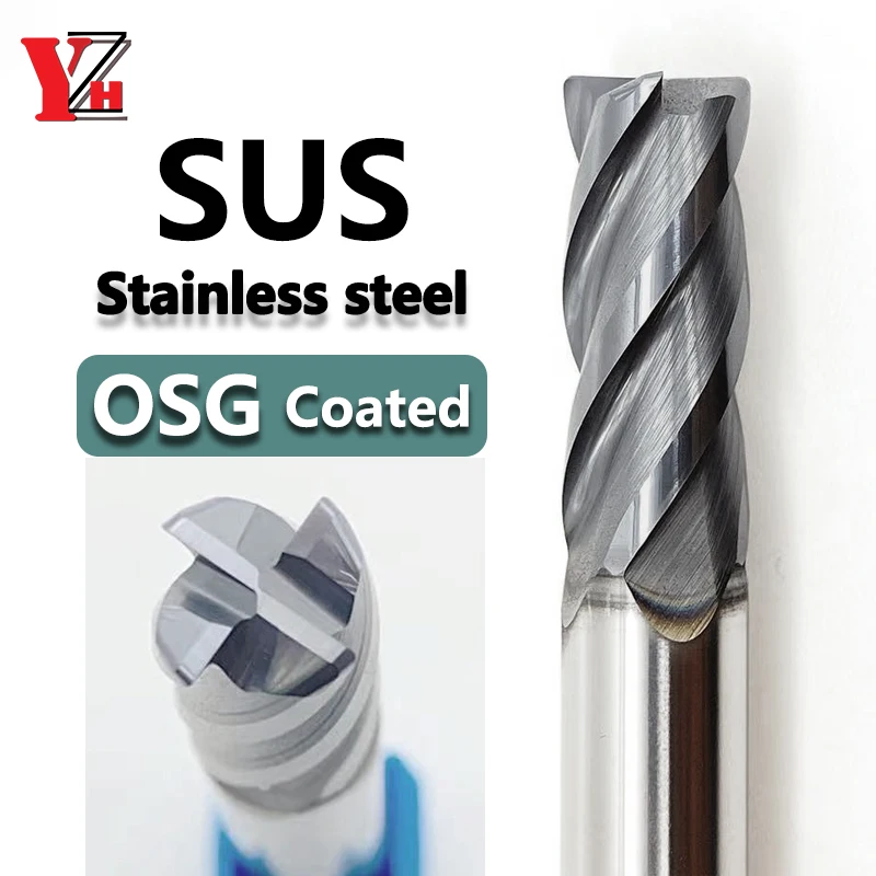

YZH OSG Coated HRC70/HRC75 Corner Radius End Mill Special For Stainless Steel High Hardness CNC 4R0.5/6R0.5/8R0.5/10R0.5