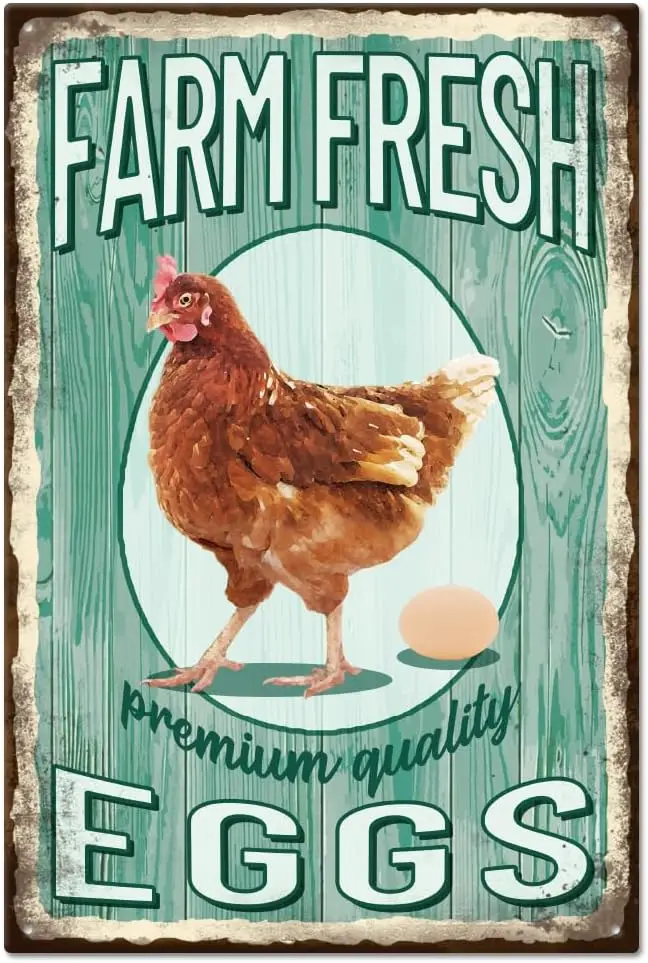 GLOBLELAND Farm Fresh Eggs Metal Signs Farm Fresh Eggs Signs 8x12inch Funny Chicken Coop Signs Outdoor Wall Decor Art, Iron sign