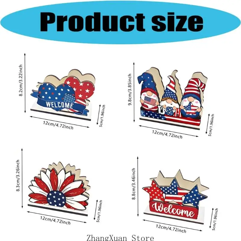 Packung mit 4 patriotischen Taschentuchbox-Haltern aus Holz mit Designs zum Unabhängigkeitstag für Büros und Heimdekoration 3XUF – Detail 6