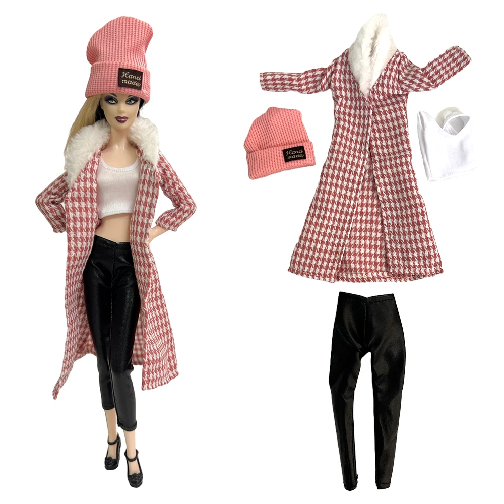 

NK 1 Set 11.5 inch Doll Clothes Pink Afternoon Tea Set:Long Coat+Top+Pants+Hat For 1/6 BJD Doll Accessories Gift Children Toy