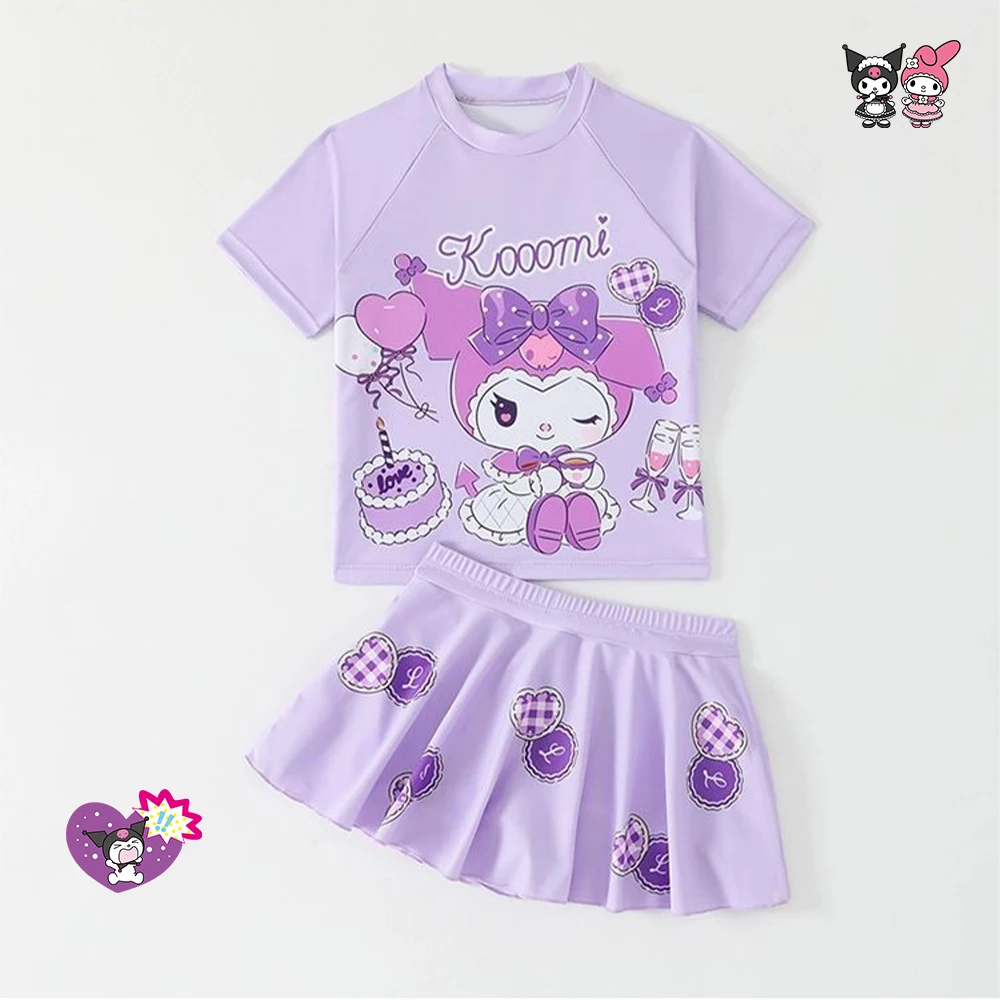 

Kuromi Sanrio Children Swimsuit Split Quick Drying Girl Kawaii Cartoon Cinnamoroll Hot Spring Outdoors Sunscreen Cute Swimsuit