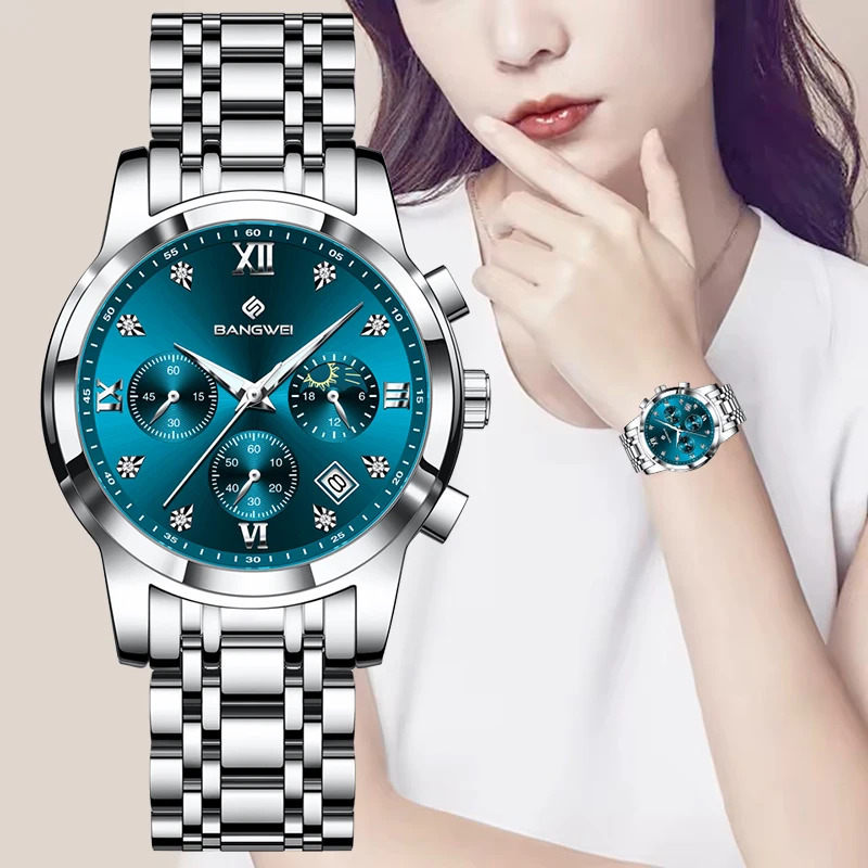 

LIGE New 24 Hour Moon Phase Watch Women Fashion Waterproof Luminous Watch For Women Simple Elegant Women's Quartz Wristwatches
