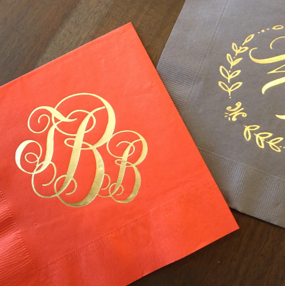 

50PCS Shiny Gold Foil Monogram Napkins, Personalized Wedding Napkins, Custom Napkins, Printed Party Napkins, Monogrammed Napkins