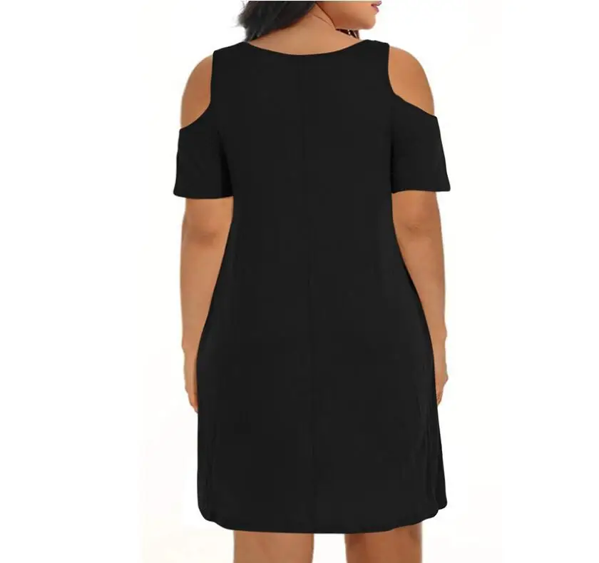 Vestido sólido casual solto fora do ombro feminino, roupas femininas, tamanhos grandes, mãe gorda, verão