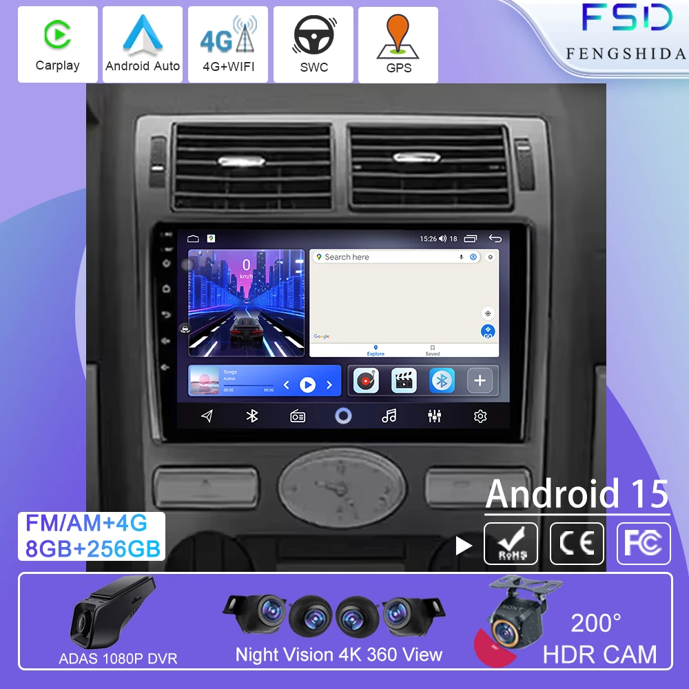 

Carplay Head Unit Screen Car Radio GPS Navigation Android Auto For Ford Mondeo MK 3 2000 2001 2002 2003 2004 2005-2007 2din DVD