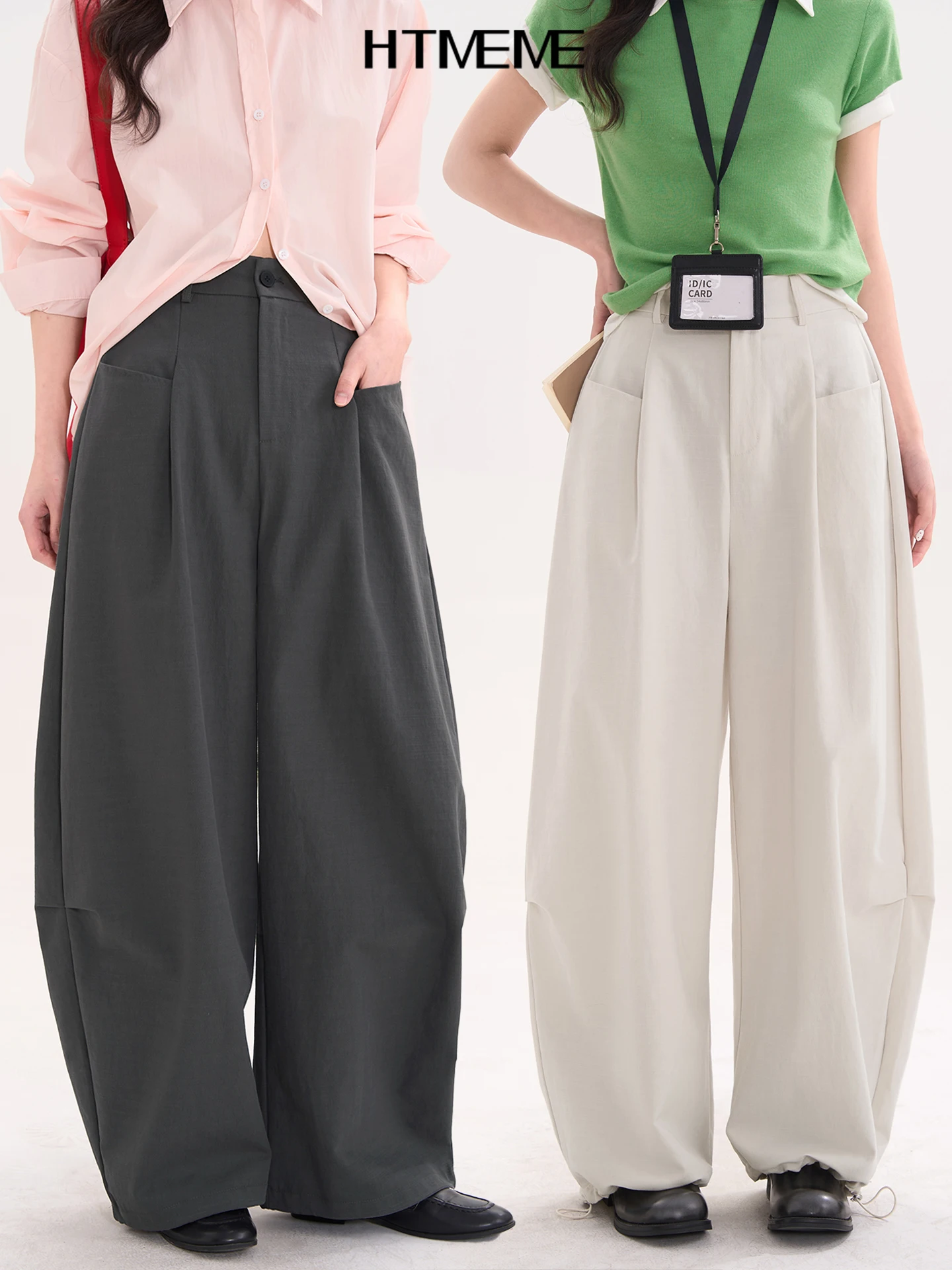 

Простые повседневные брюки для женщин, свободные брюки-баллоны с высокой талией, прямые штанины, смесь хлопка, лайкры и полиэстера, весенняя мода