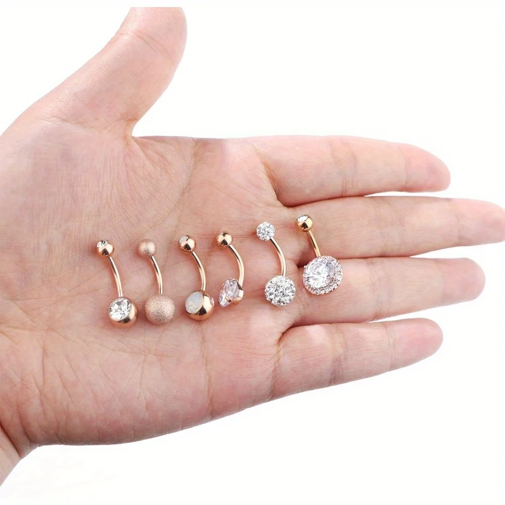 Drperfect 1Pcs Stainless Steel Belly Button Rings for Women Girls Reverse Navel Ring Curved Barbell CZ Body Piercing Jewelry 14G