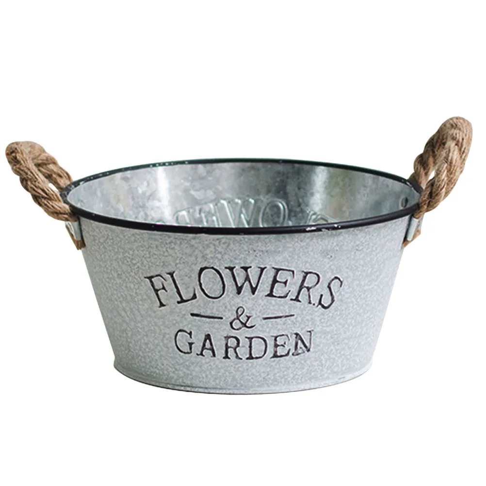 

1pc Iron Flower Tin Gardening Home Pot Plant Bucket Pail Gardening Home Plant Pot Decor Vintage Metal Water Bucket