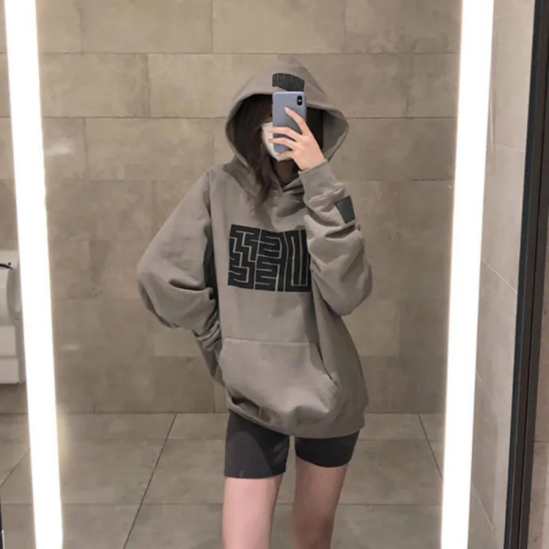 Autumn Letter Print Hoodies Women Vintage Winter Loose Hooded Shirt Grunge Street Sweatshirt Y2k Clothes Warm Oversize Pullovers