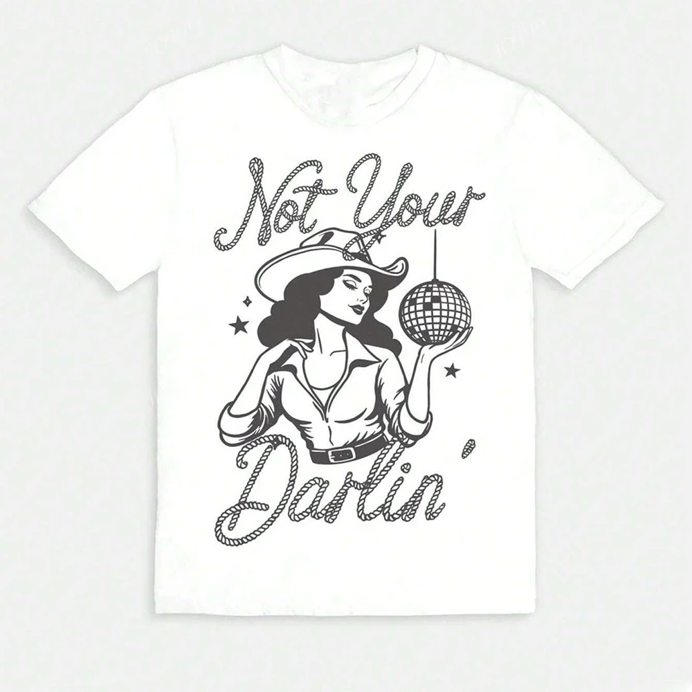 Camisetas gráficas Not Your Girl para mujer, camiseta con estampado de vaquera occidental, camiseta de manga corta con cuello redondo, ropa Vintage femenina de gran tamaño